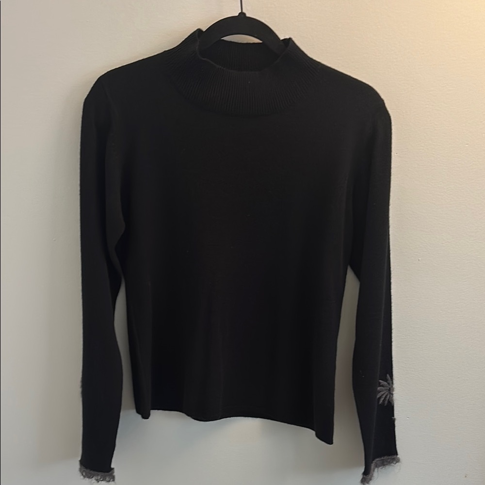 FOR Joseph: Black Fitted Long Sleeve Sweater with Gray Sleeve Detail